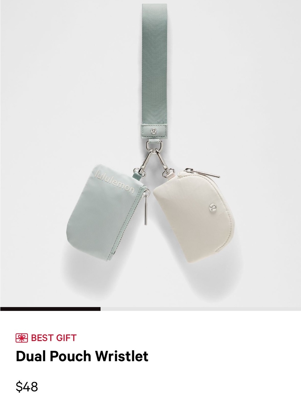 NWT Lululemon Dual Pouch Wristlet in sold out color: GRSG/LTIV/GOLD